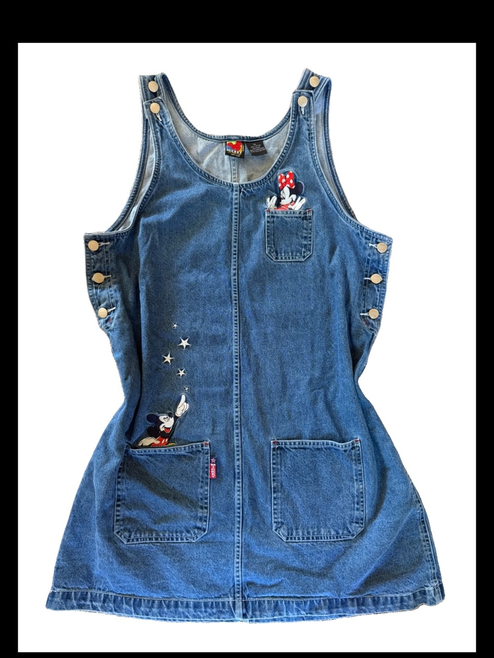 90s Vintage Mickey Unlimited Denim Jean Jumper Dress Minnie Stars Y2K Size XL